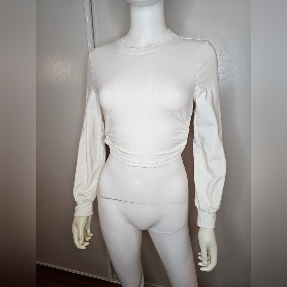 Beige Botany Long Sleeve Open Back Drawstring Top 94% Cotton Size Small